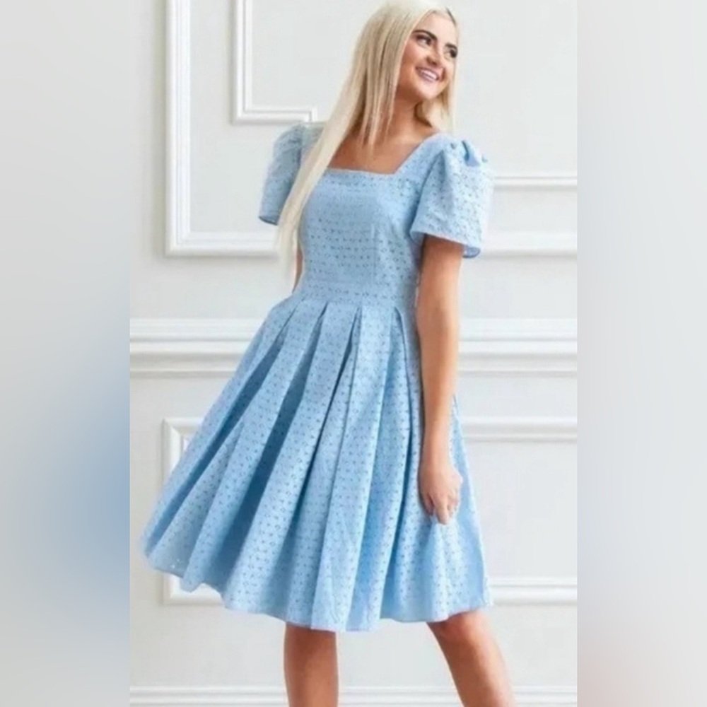 RACHEL PARCELL Lace Fit Flare Baby Blue Dress